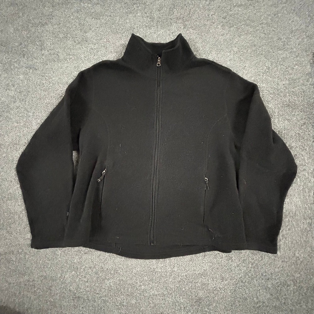 L.L. Bean Fleece Jacket Womens XL Black Full Zip Mock Neck Outdoor Classic